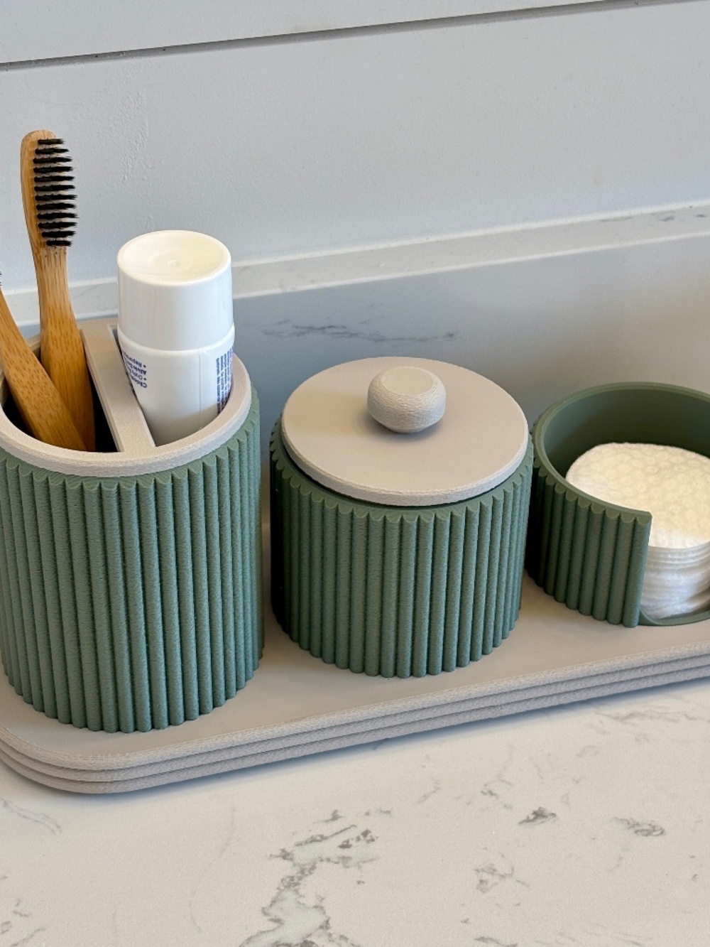 Vanity Organizer Set, Ribbed 3-Piece Countertop Storage